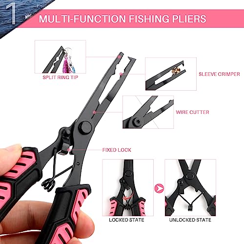 Image of mouhike Fishing Pliers Fish Lip Gripper Fishing Tool Kit Muti-Function Saltwater Fishing Line Cutter Hook Remover with Sheath Lanyard, Fly Ice Fishing Gear Fishing Gifts for Men Women