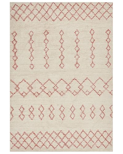 Beliani Teppich Baumwolle beige/rosa Muster geometrisch rechteckig 160 x 230 cm Buxar