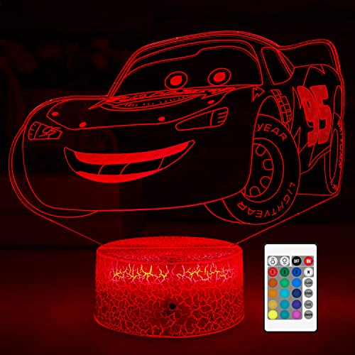 Image of 3D Cars Night Light for Kids - 3 Patterns & 16 Color Change Decor Lamp with Timer, Remote Control & Touch - Baby Cars Toys for Boys, Girls- Birthday & Christmas Gifts for Kids and Car Fans