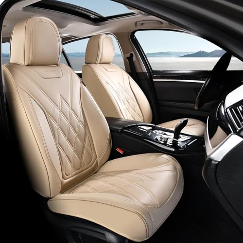 Image of Coverado Car Seat Covers, Front Covers for Cars, Car Seat Cover Front Seats, Automotive Seat Cover, Waterproof, Leather Car Seat Cushion, Universal Interior Seat Protectors for Most Cars Beige