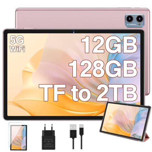 DEERTiME 2026 Newest Tablette 10 Pouces Android OS Tablette Tactile, Octa-Core, 5G WiFi 12Go RAM+128Go ROM(TF 2TB), Bluetooth 5.0, Dual Camera, 6000mAh, Type-C, avec Cas - Or Rose