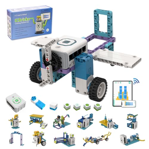 12 in 1 Coding Robot Kit ICBricks for Kids 6+, 240+ Piece Educational AI STEM Remote Building Learn to Code with Hub,Motor,Sensor,APP Control for Girls Boys Gift