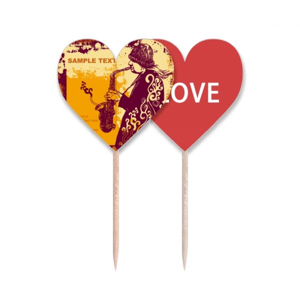 Love Heart Lable Cupcake Pick Sax Jazz Music au Design Graphique Raffiné