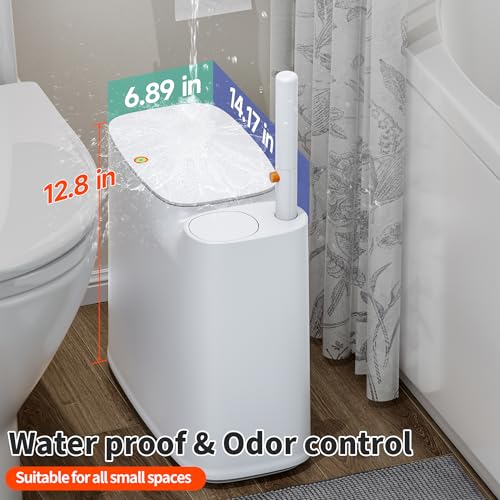 image for CTIME Bathroom Trash can Set, 2 Gallon White Small Trash Can with Lid,