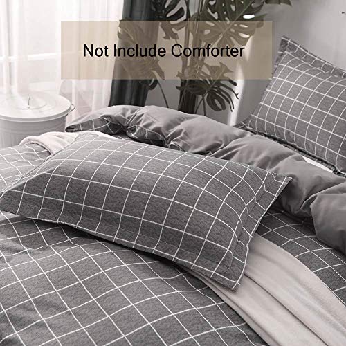 Nanko Queen Duvet Cover Set Gray, 3 Pieces 1200 Tc Luxury Microfiber Down Comforter Quilt Bedding Cover With Zipper Closure, Ties - Organic Modern Style For Men And Women, Plaid #TOP3