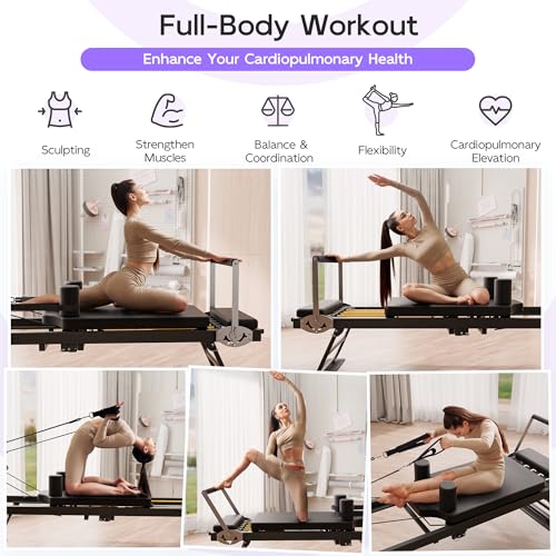 MU Pilates Reformer, Foldable Reformer Pilates Machine & Equipment for Home Use and Gym Workout, Suitable for Advanced and Beginners Users, Up to 400 lbs Weight Capacity, Black