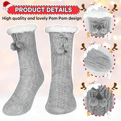 Women Slipper Fuzzy Grips Socks Fluffy Cozy Cabin Warm Winter Soft Thick Comfy Fleece Non Slip Home Socks for Women and Girls Christmas Gifts (Gray)4