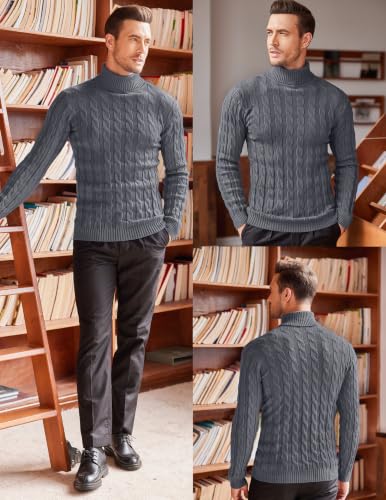 Image of COOFANDY Men's Slim Fit Turtleneck Sweater Casual Twisted Knitted Pullover