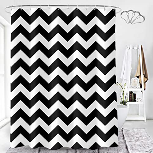 DeKeLaiFu Striped Fabric Black and White Shower Curtain Set including Steel Hooks