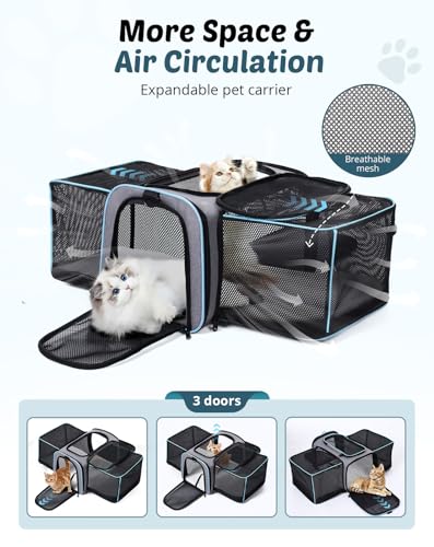 Petcozife Erweiterbar Transporttasche für Katzen/Hunde, Faltbar Transportbox Katzentasche Hundetasche, 47x29x29cm Katzentransporttasche Tragetasche für Haustiere - Bis 5,5 kg