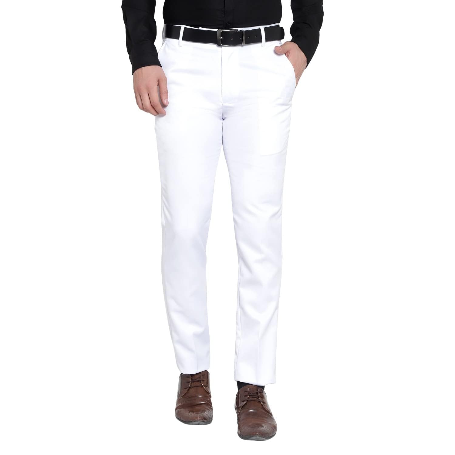 Men's Reguler Fit Polycotton Trouser Pant's Formal Trouser Casual Trouser Pant (in, Numeric, 32, Regular, Whites)-picture-36