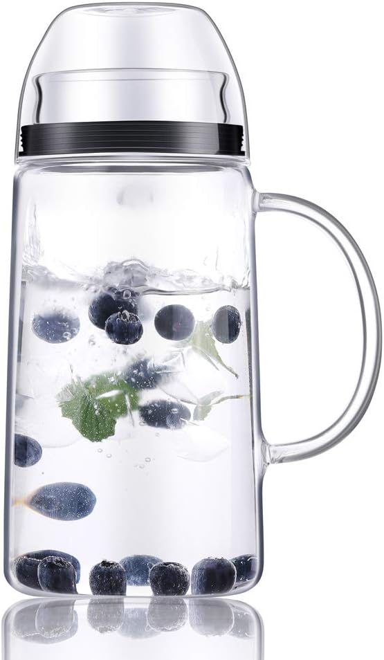 36 oz Glass Mug with Glass lid, Ice Tea Cup, Coffee Mug, Hot/Cold Water Pitcher