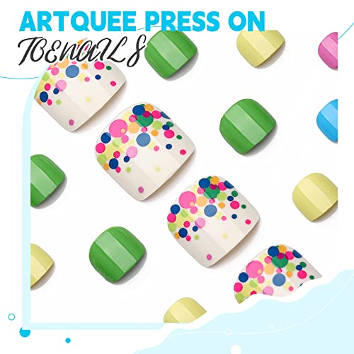 Artquee 28Pcs Colorful Press On Toenails Short Glossy Acrylic Fake Toenail Square Artificial False Toe Nails Full Cover Stick On Toes Nail Tips For Women In 14 Sizes #TOP6