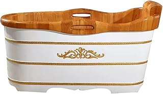 MegLob European Carved Solid Wood Bathtub, White Free Standi