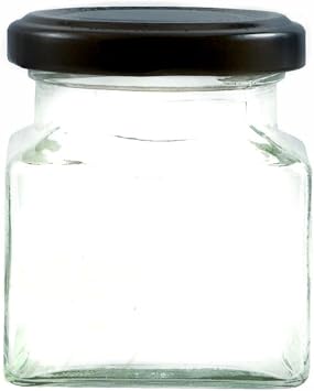 130ml Square Jam Jar with a choice of gold, silver or black lids. Sold in a choice of packs. 24, Black