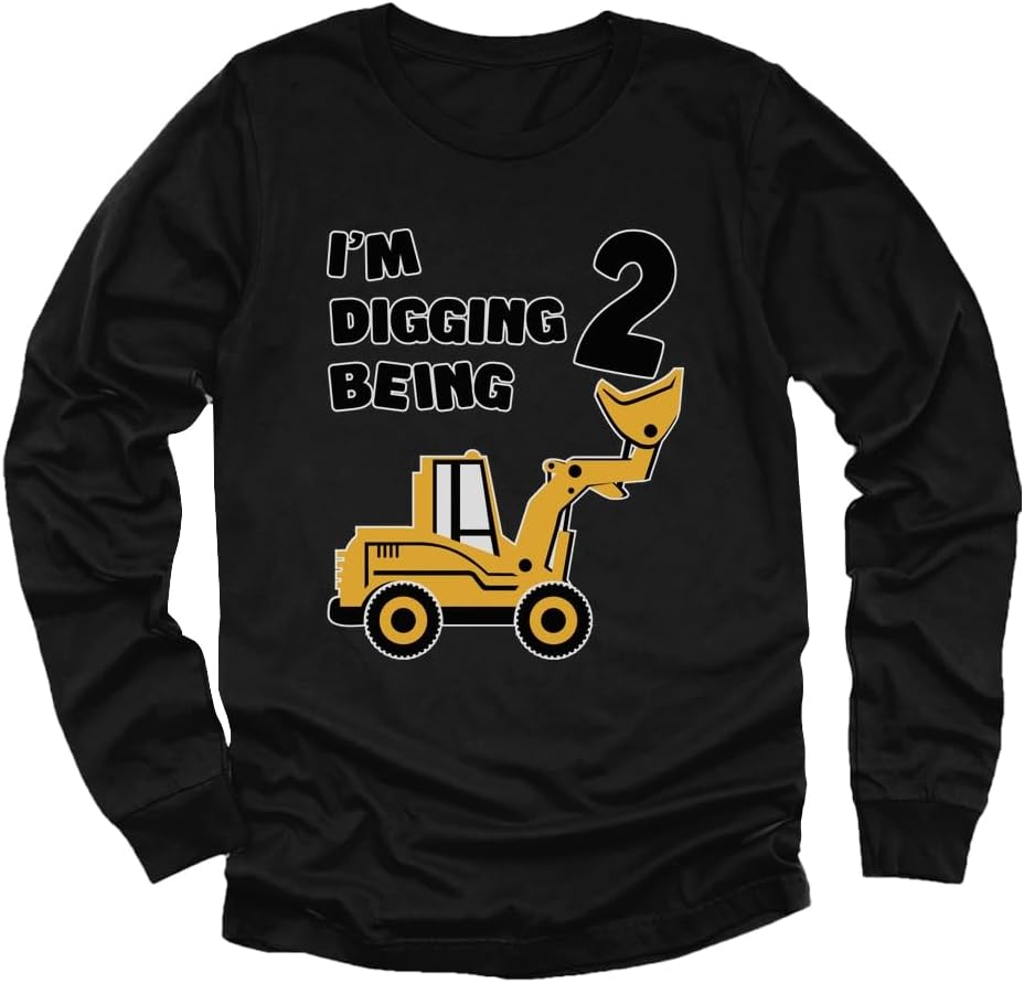 Tstars Construction Party Digging Being 2 2nd Birthday Shirt Boy Kids Long Sleeve T-Shirt