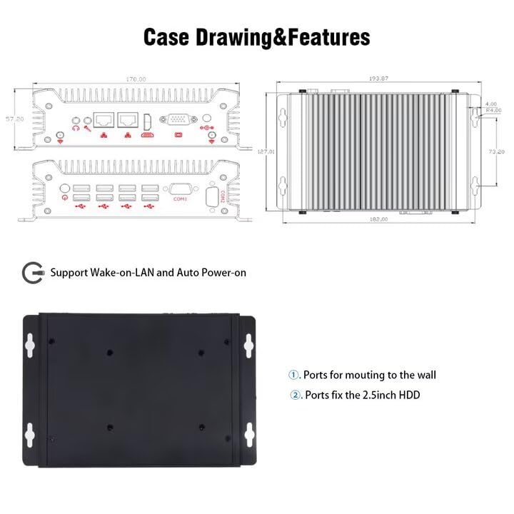 Image of Industrial Mini PC Core i7 4578U, Fanless PC i7 Win 10Pro, 2* RS232 COM, HD, VGA, 2* RJ45 LAN, WiFi, BT, 4G SIM Slot, 12V, 8*USB, Industrial Mini Computer Win7, 4GB DDR3L 128GB SSD
