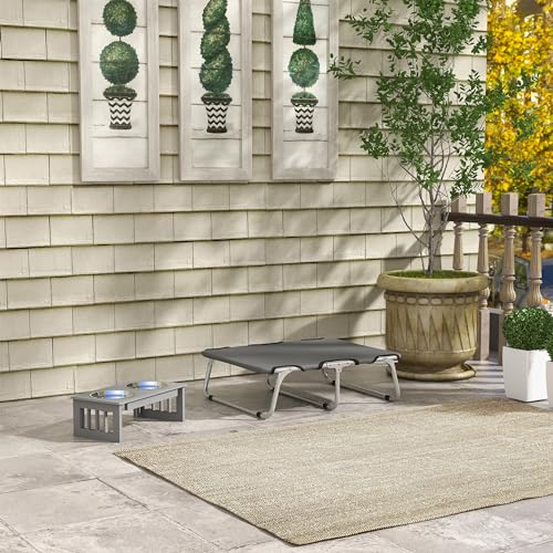 PawHut Hundeliege Outdoor, klappbar Erhöhte Haustierliege mit Stahlrahmen, Kühlendes Haustierbett für kleine Hunde, Hundebett für Draußen Camping, Grau, 71 x 58 x 20 cm