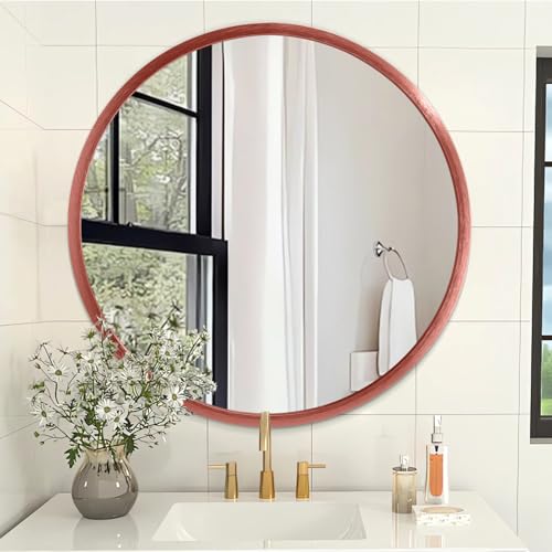 Image of AOAOPQ Round Framed Mirror for Wall Mounted Makeup Red Brushed Rounded Corner Small Mirror Metal Frame Mirrors for Vanity Home Bedroom Living Room Entrance Porch