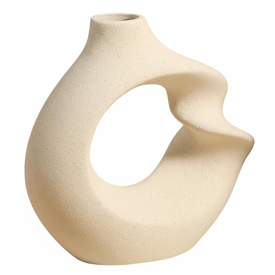 Image of PUREZENTO Unique Twister White Ceramic Donut Vase 5.7 Inches - Pack of 1 | Decorative Donut Vase for Dried Flowers & Pampas Grass | Vases for Modern Home Decor, Living Room, Office Decor Ideas