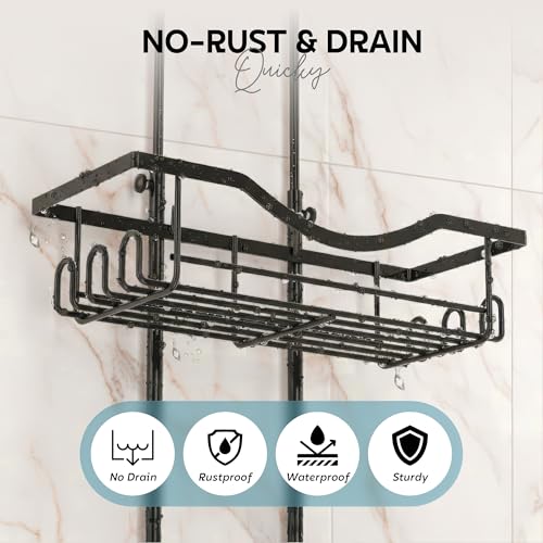 Image of amazon basics Hanging Shower Caddy for Bathroom | Bathroom Organiser Without Drill | Bathroom Accessories Storage Organizer