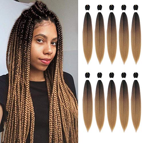 SYbeauty Pre Stretched Braiding Hair Extensions 26 Inch 10 Packs/Lot Synthetic Kanekalon Ombre Braiding Hair Professional Soft Yaki Texture Natural Easy Braid Crochet Hair (26", T1B-30-27)