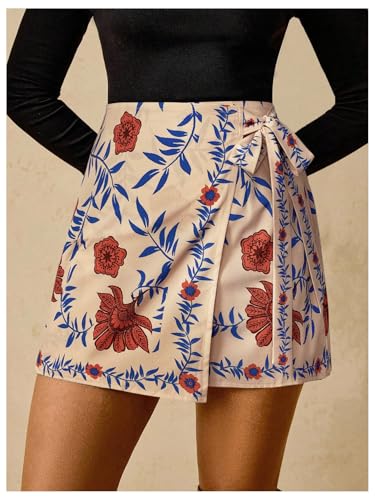 Image of RoseSeek Women's Boho Floral Print Wrap Mini Skirt Tie Side Summer Vacation Beach Skirts