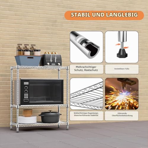 M MZG 3-stufiges Metallregal, Regal bis 340.5 kg, geräumiges Aufbewahrungsregal für Küche, Keller, Abstellraum, Vorratsraum und Hobbyraum… – Ansicht 5
