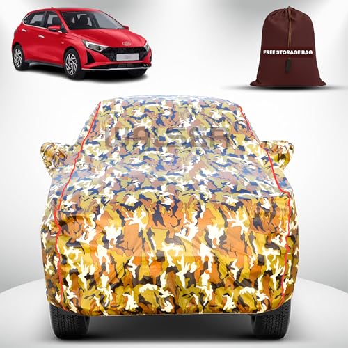 Image of Walser Waterproof Car Cover for Hyundai i20 | All-Weather Full Car Body Protection | with Mirror & Antenna Pocket | Dustproof, Windproof & Anti-Scratch Lining, Camouflage