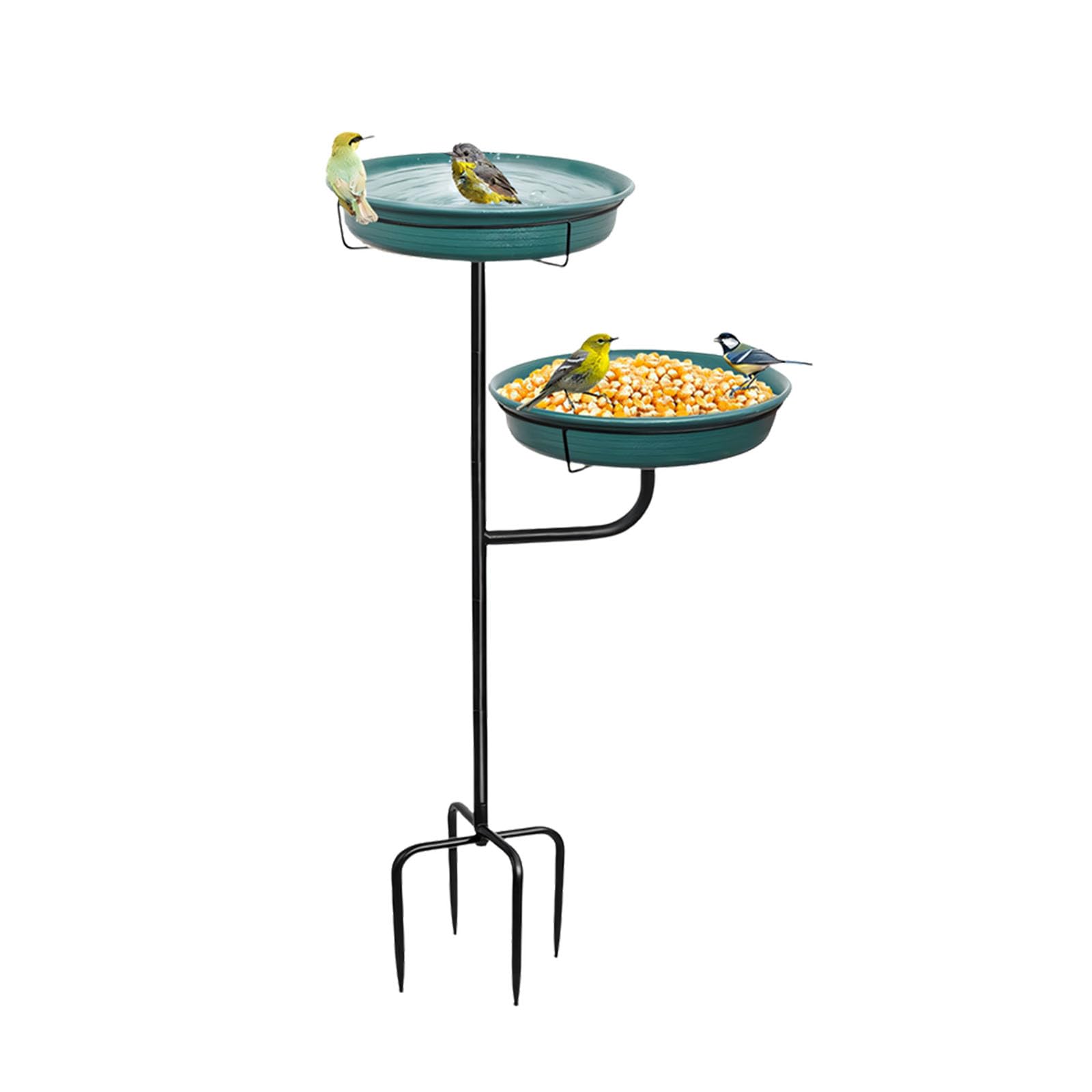 Bebedero para pájaros de metal con bebedero y comedero, ideal para pájaros silvestres en negro y verde
