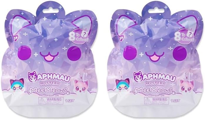 Aphmau MeeMeows Mystery Plush Clip-On Toys, Collectible Mini Plush, 1 of 8 Possible Characters, Official Merch-STYLES MAY VARY, ONE SUPPLIED AT RANDOM, Colour Varies (Pack of 2)