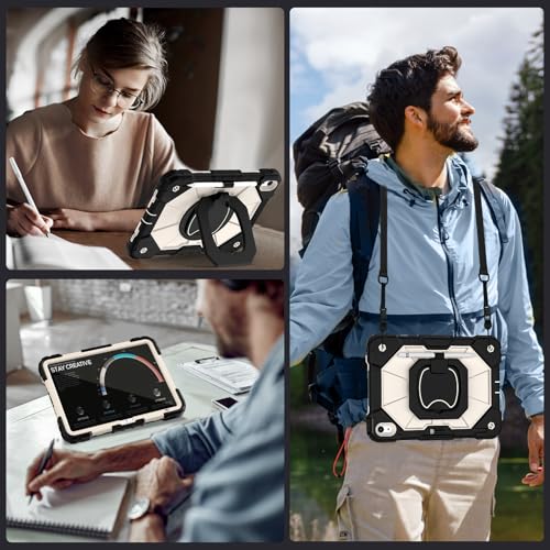 Image of Auizotl Case for iPad (A16) 11th Generation 11 Inch (2025) iPad 10th Generation 10.9 Inch (2022),Shockproof i Pad Case 11.0 /10.9 Inch with 360 Rotatable Folding Handle Stand,Black Beige