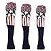 GOOACTION 3PCS Knitted Golf Head Covers 1-3-5 for Driver and Fairway Woods with Long Neck Design Vintage Red Stars and Stripes American Flag Sock Pom Pom Golf Club Patriotic Headcovers Set