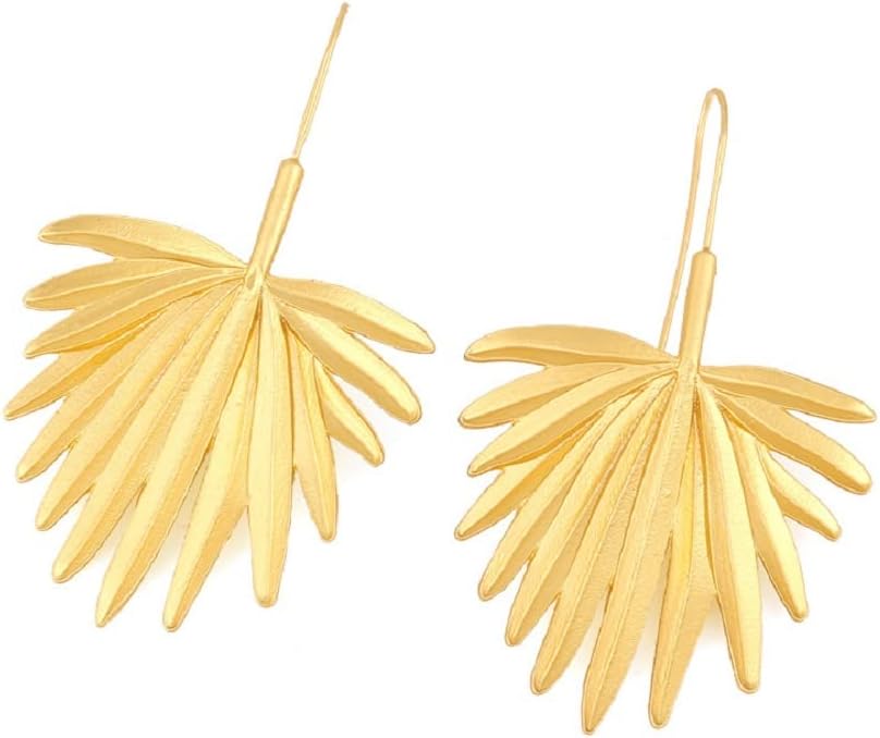 Palm Leaf Earrings for Women, Cute Coconut Tree Leaf Earrings for Womens, Tropical Palm Tree Leaf Dangle Earrings Hypoallergenic, Gold Leaf Statement Drop Earrings, Zinc, No Gemstone - Image 6