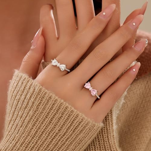 Dainty Bow Rings for Women 925 Sterling Silver Cubic Zirconia Infinity Knot Ring Promise Rings for Her Mother Daughter Friendship Ring Back to School Jewelry Birthday Christmas Gifts4