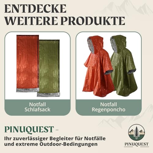 PINUQUEST Rettungsdecke 26 µm (2er-Set) - Extra Dicke & Robuste Erste Hilfe Decke, Notfalldecke für Outdoor, Survival, Camping, Wandern | Wasser- und Winddicht (210 × 160 cm) (Orange)