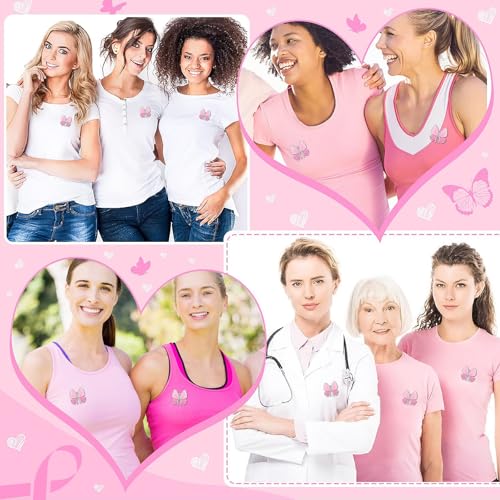Image of 12PCS Pink Ribbon Butterfly Brooches, Breast Cancer Awareness Pins