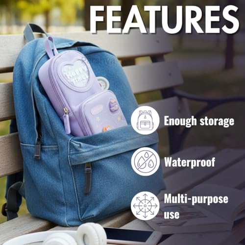 Image of Parshya Large Capacity Pencil Pouch for Girls | Waterproof Multi-Layer Pen Case with 3D Stickers, Silicone Zip Pullers & Carry Handle | Perfect for School Students, Kids, Artists & Office Stationery