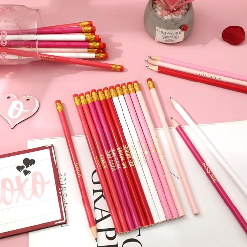 60 lápices rojos y rosas con borrador para San Valentín miniatura 3