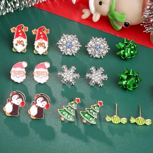 12 Pairs Hypoallergenic Christmas Thanksgiving Earrings Set for Girls Women Fall Pumpkin Maple Leaf Earrings Winter Snowflake Christmas Tree Cake Bow Penguin Gnome Earrings Stud Holiday Jewelry Gifts2