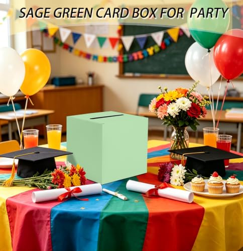 Image of SietDESEO Sage Green Card Box with Slot Money Gift Card Box Holder for Party Wedding Reception Birthday Graduation Bridal Shower Baby Shower Diaper Raffle Box