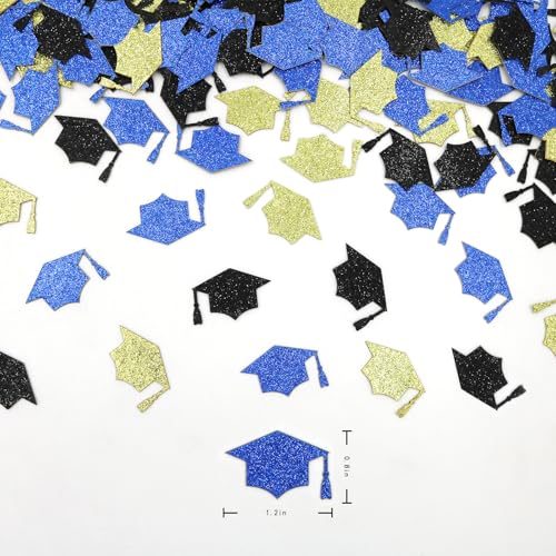 Image of 200PC Black Blue Gold Grad Cap Graduation Confetti for Table Glitter Graduation Hat Table Scatter for Class of 2026 Grad Party Decorations
