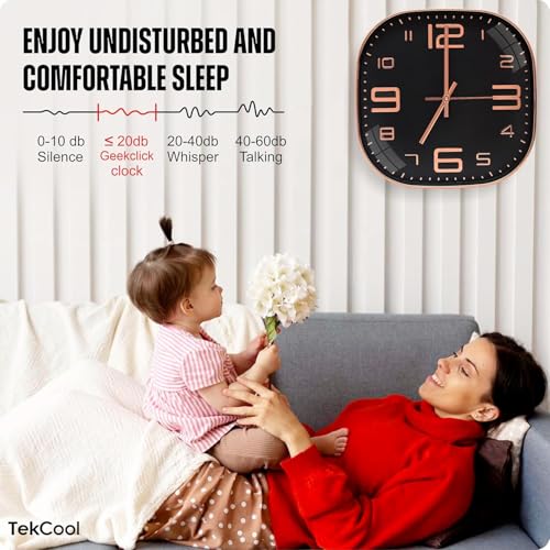 Image of TEKCOOL Plastic Analogue Wall Clock 12 inch Silent Quartz Decorative Wall Clock Non-Ticking Classic Clock Battery Operated Round Easy to Read for Room /Home /Kitchen /Bedroom /Office /School.Rose black