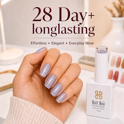 Image of BOLT BEE 15ML Gel Nail Polish 1Pc Clear Pink Glitter Nail Polish Soak Off UV LED Nail Gel Polish Nail Art Starter Manicure Salon DIY at Home, 0.5 OZ (1) (91)