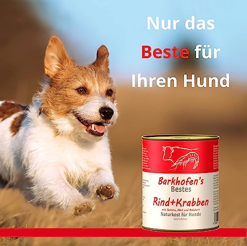 Barkhofen Tiernahrung Nassfutter für Ihren Hund 6X 800g – Hundefutter nass & getreidefrei mit Rind + Krabben - Hunde Futter in Dosen ohne Getreide
