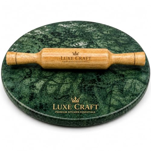 Image of Luxe Craft Green Marble Chakla Belan 11 Inch | Heavy Stone Roti Maker Board | Handmade Chapati Rolling Board for Kitchen | Premium Marble Roti Chakla for Chapati, Puri, Paratha & Baking Dough