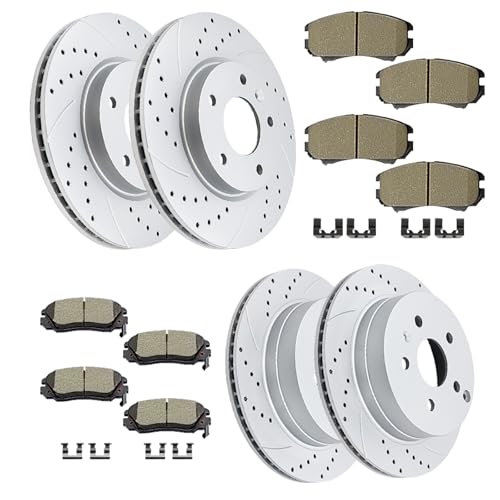 Image of Front (12.64 inch, 321mm) and Rear Drilled and Slotted Rotors Ceramic Brake Pads Replacement for 2010-2017 GMC Terrain 2010-2017 CHEVY Equinox