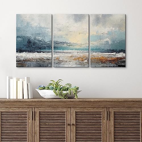 wall26 Canvas Print Wall Art Set Blue Ocean Waterfront Coastal Pastel Landscape Nature Wilderness Illustrations Modern Art Decorative Rustic Relax/Calm Colorful for Bedroom - 24"x36" x 3 - Image 4