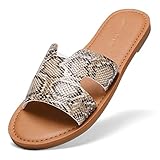 KOLILI Womens Sandal Flat H Band Slide Sandals Open Toe Cute Quilted Single Band Slip on Sandal Shoes Snakeskin, 8 US