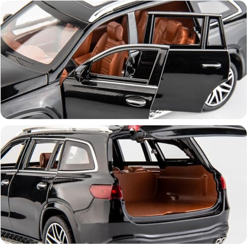 Image of 1:24 Scale Benz GLS63 AMG Metal Pullback Diecast Car for Kids with Openable Doors, Sound, Light Effects, Black